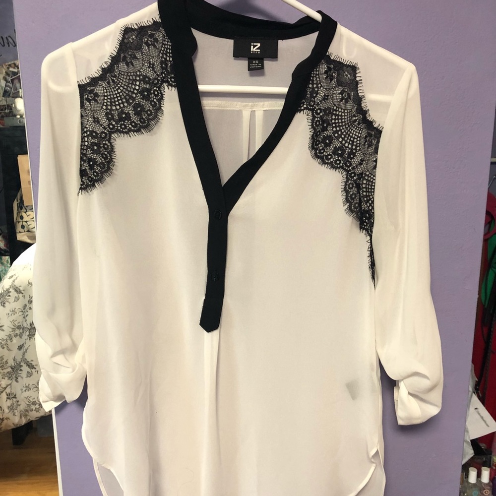beautiful white with black lace blouse